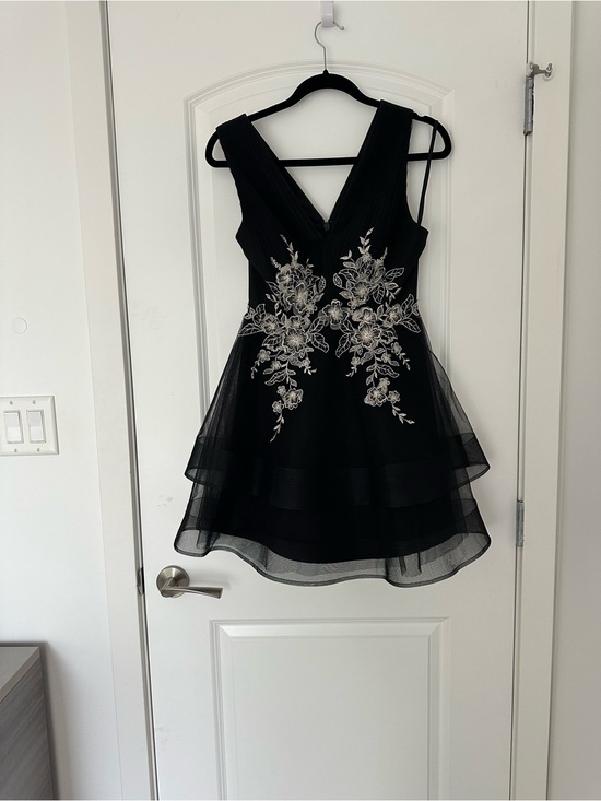 BCBGMaxAzria Dresses & Skirts - BCBGMaxAzria Black Mini Dress with White Floral Embroidery
